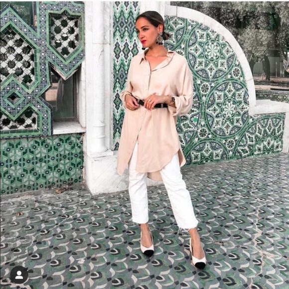 Zara Stone Oversized Linen Shirt size medium Blogger Favorite - Picture 2 of 10